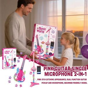Electric Guitar and Microphone Set for KidsGuitar Toys with Music & Colorful Light Adjustable Height Microphone with Stand2026