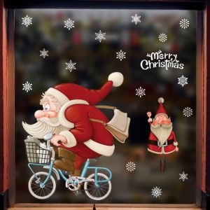FOUNDTWO PVC Christmas Window Glass Stickers DIY Removable Snowflake Wall Stickers Funny Santa Claus Santa Claus Decal Party Supplies
