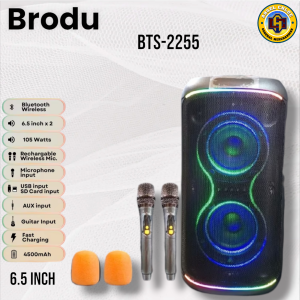 Brodu BTS - 2255 Portable Bluetooth Speaker with Rechargeable Double Wireless Microphone