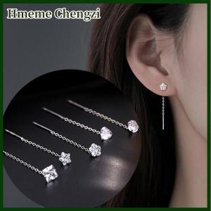 Hmeme 1Pc Zircon Ear Wires Heart Star Earrings Long Temperament Versatile Tassel Zircon Earrings for Women Wedding Jewelry