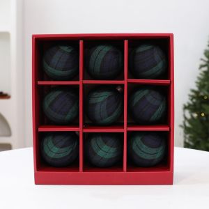 SVSAKZ168 9Pcs Vintage Plaid Fabric Christmas Ball Set Plastic Grid Pattern Christmas Bauble Ornament Gift Box Set Fade Resistant Xmas Hanging Balls Kit Christmas Tree