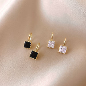 【COD】Lucky Pretty Korean Style Sugar Cube Drop Earrings Square Charms Cubic Zirconia Gold Hook Dangler For Young Lady Teen Girls Fashion Jewelry Accessories