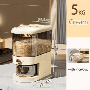 5/10KG Rice Storage Container Clear Rice Dispenser Automatic with Cup Nano Bucket Insect Moisture Proof Food Storage Container Rice Cup