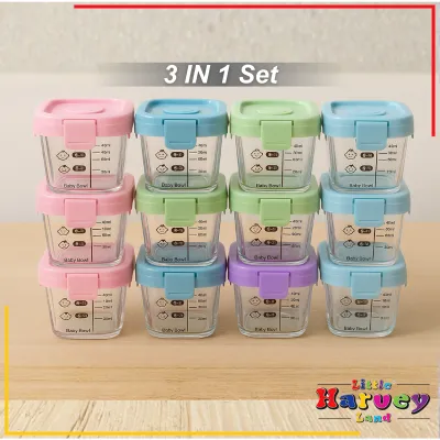 Tempat MPASI Kaca Tempat Makan Bayi Anti Tumpah Kontainer Wadah Snack Mpasi Tahan Panas Microwave Peralatan Makan Bayi Mangkok Piring Gelas Kaca Kedap Kulkas Baby Food Glass Jar Silicone Container Mpasi