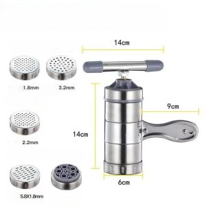 Stainless Steel Manual Noodle Maker Making Spaghetti Press Pasta with 5 Pressing Moulds Machine