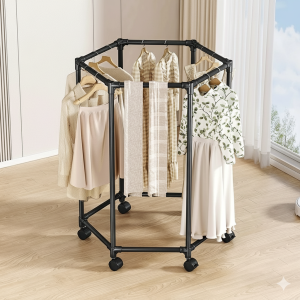 Rak Gantungan Baju Model Segi 6 Putar 360° Anti Slip Jemuran Stand Hanger Portable Minimalis