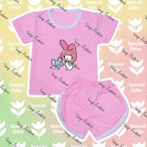 Setelan Kaos Anak Perempuan Celana Pendek TREND KEKINIAN KARTUN MY MELODY UMUR 6 BULAN - 7 TAHUN