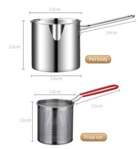 1200ML Deep Frying Pot 304 Stainless Steel Kitchen Fryer with Strainer  Fryer Pan Chicken Fried Chicken Cooking