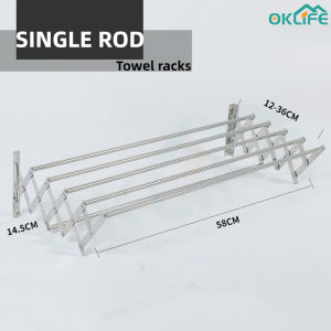 [OKLIFE. SG]SUS 304 Stainless steel retractable drying rack Multifunctional drying rack Wall-mounted retractable towel rack
