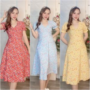 ĐẦM HOA NHÍ TAY BÚP NHÚNG NGỰC THANH LỊCH - MT22