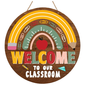 KEND Round Wooden Welcome Sign 2D Flat Colorful School Door Hanging Door Decoration Decoration Wall Art Decor Back to School