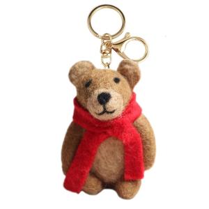 Stylish Brown Bear Key Holder Felt Animal Keychain Pendant Fashionable Backpack Hanging Ornament for Students and Teens