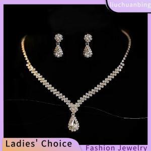 [COD] liuchuanbing Jewellery 3Pcs Đơn Giản Thời Trang Giọt Nước Pha Lê Thạch Vòng Cổ Bông Tai Bộ Cho Phụ Nữ Cưới Cô Dâu Đồ Trang Sức Bộ Phụ Kiện Quà Tặng
