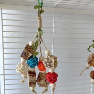 【SG】Wooden Hanging Chew Toys Bird Chew Toys Parakeet Natural Wood Toys Parrot Hanging Cage Accessories