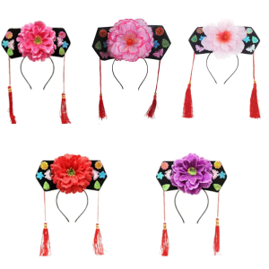 Chinese Qitou Headbands Stage Princesses Headwear Hairbands Concubines Headdress Hair Hoop Eye-catching Flower Headpiece