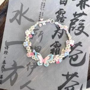 New Chinese antique butterfly woven hand rope exquisite mini flower bracelet light luxury high-end niche design jewelry