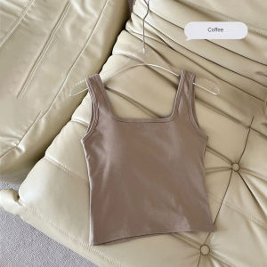 ChoiFoo เสื้อกล้ามผู้หญิงอกพร้อมเบาะเสื้อกล้ามเปลือยหลังเกาหลีด้านบนยืดหยุ่นเสื้อกั๊กผ้าฝ้ายเย็นและระบายอากาศดูดซับเหงื่อเสื้อกั๊กเข้ากันได้ง่ายสีทึบฤดูร้อน