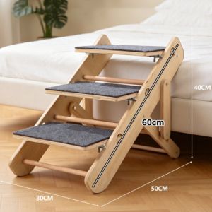 Foldable Wooden Pet Stairs for Dog and Cat Ladder with Non-Slip Pads Removable Steps
