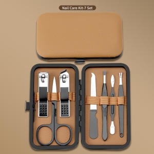 New high-end semi black nail clipper set complete set of 7/16/24 pieces stainless steel nail tools