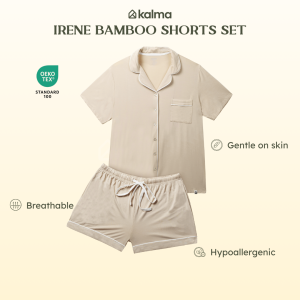 Kalma Bamboo Sleepwear Pajama Set for Women - CREAM | Short Sleeve Button Up Shirt with Shorts | Irene Collection