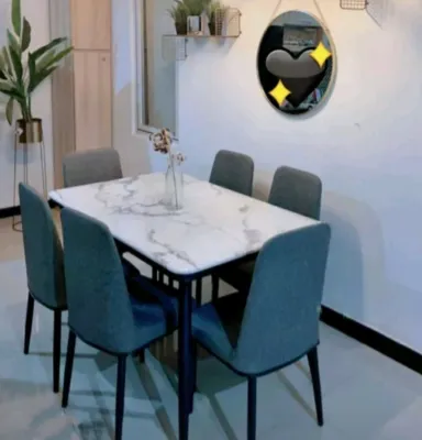 STARLEAD Set Meja Makan Sintered Stone Meja + 6 Kursi