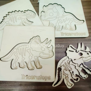 (Tặng Khắc tên bé) Montessori Dinosaur Wooden Puzzle_Xếp hình gỗ Khủng long (Gỗ tự nhiên nguyên liệu an toàn cho trẻ)