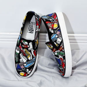Explosive graffiti irregular personality one foot lazy shoes Korean version old Beijing flat casual shoes mens shoes shoe covers board shoes