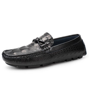 YCAMEL Crocodile Pattern Mens Leather Shoes Genuine Leather Loafers Mens Luxury Slip on Moccasins Casual Driving Shoes