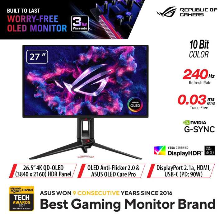 ROG Swift OLED PG27UCDM gaming monitor ― 27-inch (26.5-inch viewable ...