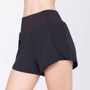 Womens Athletic Plus Size Fitness Yoga Shorts High Waist Two Fake Anti-glare Sports Shorts Cycling Casual Quick Dry Runing