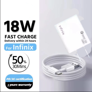 Infinix SpeedPro 6A Adapter – 18W Fast Charger with Micro USB & Type-C