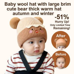 Autumn and winter cute large brim wool cap baby bear thickened warm cap