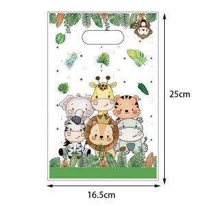 10pcs Jungle Animal Gift Bags Plastic Candy Lootbag For Kids Birthday Party Decorations