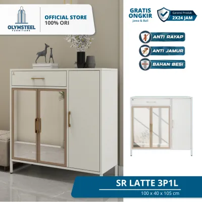 Olymsteel SR LATTE 3P1L Lemari Sepatu Besi / Rak Sepatu Minimalis Cermin Laci Adjustable