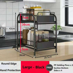 [Time-limited free shipping ]Under Sink Rack 2-Tier Kitchen Cabinet Organizer Rack with Sliding Storage Drawer Desktop Organizer for Kitchen Bathroom Office Shelf Stackable Black/ White