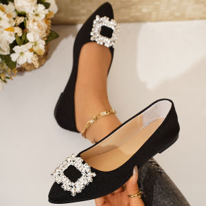 Free Shipping 2026 New Pointed-Toe Rhinestone Square-Toe Slip-On Flats Spring Collection Plus-Size Flat-Soled Casual Slip-On Shoes For Women