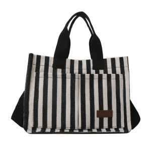 DROPASSIST 2200 Women Canvas Striped Shoulder Tote Handbag Large Capacity Beg Tangan Wanita