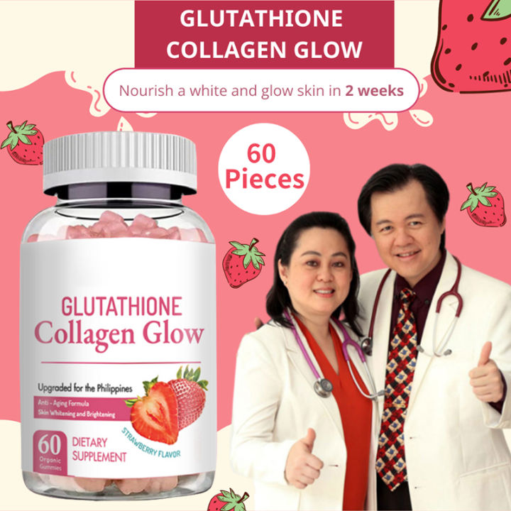 60Pcs/Bottle Glutathione Collagen Gummies Anti-Aging Whitening Gummies ...