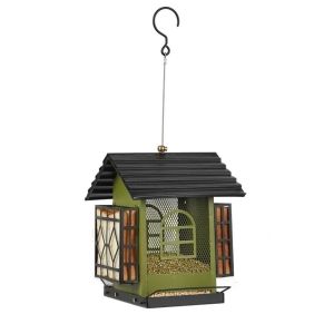 OUTOPEN Weatherproof Hanging Bird Feeder Rustproof Large Capacity Parrot Feeding Station Country Style Squirrel Proof Bird Rest Platform Outdoor