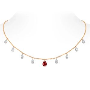 Bellux 925 Silver Synthetic Zircon Red and White Water Drop Light Luxury Champagne Gold Chain Versatile Tassel Dynamic Necklace