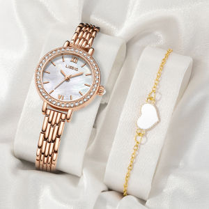 SKMEI X LIEBIG【Free Bracelet Gift】Quartz Movement Zinc Alloy Strap Case Bezel Rhinestones Colorful Shell Roman Numerals Elegant Aristocratic Temperament With Skirt Photo Shooting Party Womens Watch L2629