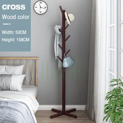[On Hand] Shira Bag Rack Stand White/Brown/Wood Bamboo Coat Rack Stand With 8 Hooks Coat Rack Bag Organizer