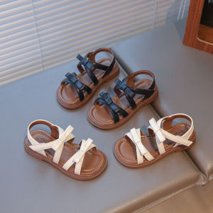 Summer Childrens Soft Bottom Butterfly-knot Sandals for Girls Elegant Beach Shoes Sweet Fashionable Cross-strap Sandals I05265