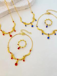 Bộ trang sức mặt dây chuyền hình trăng khuyết đính đá quý kim cương cho phụ nữ bao gồm vòng cổ vòng tay và nhẫn đa năng sang trọng nhẹ nhàng cho tiệc tùng