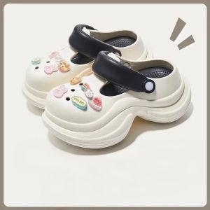 [Free Shipping] WomenS Spring/Summer Simple Beach Shoes Two-Tone Outdoor Thick-Soled Sandals WomenS Slip-On Sandals Closed-Toe Slippers