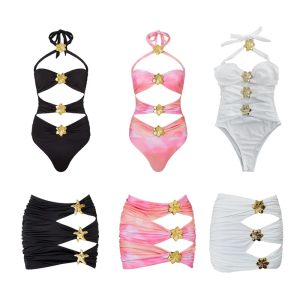 Women Piece Monokini Swimwears Halterneck Swimsuit Cutout Backless Swimming Costume Adjustable Neck Tie Bathing Suit