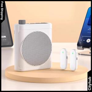 Portable Speaker Megaphone with Dual Lavalier Lapel Clip BT Microphone for Streaming Class Speech Meeting Yoga Guides