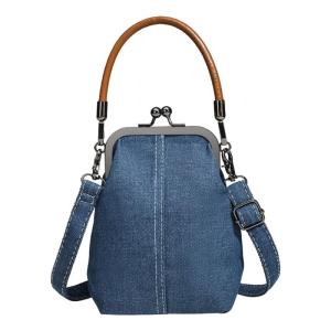 Women Bag Kiss Lock Crossbody Bag Trendy Shoulder Bag Phone Bag Top Handle Handbag Denims Messenger Bag for Daily
