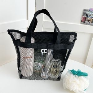 【SG 🚚】Outdoor Mesh Beach Bag Portable Waterproof Travel Storage Tote Bag Clear Swimming Cosmetic Bathroom Organizer