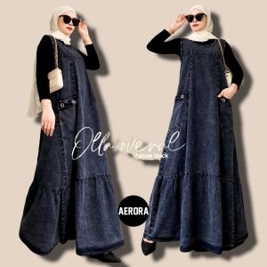 Baju Kodok Overall Overal Dress Jeans Wanita Motif Polos Premium Ld 110 P 132 Polosa Overall Allsize